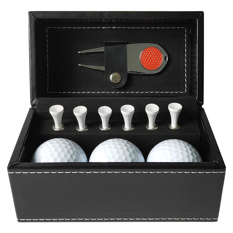 Cross-border spot golf gift leather box set metal green fork ball spike gift box set