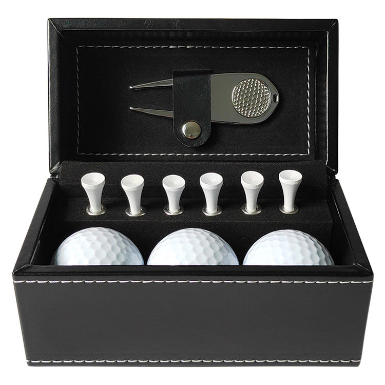 Cross-border spot golf gift leather box set metal green fork ball spike gift box set