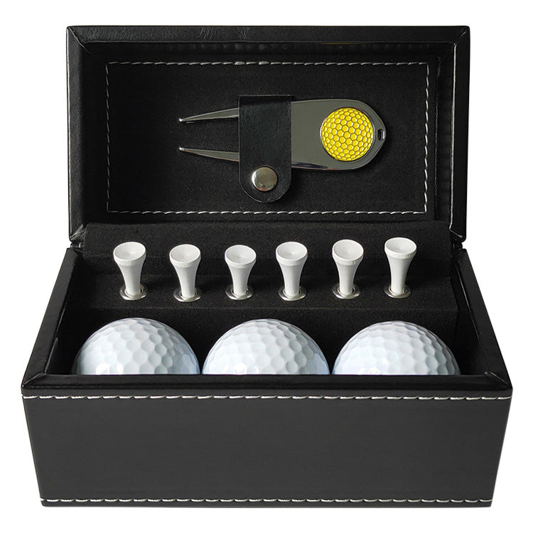 Cross-border spot golf gift leather box set metal green fork ball spike gift box set